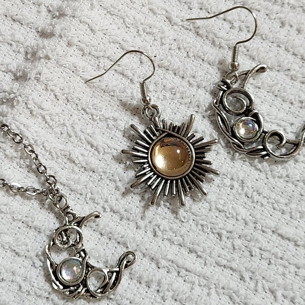 Jewelry Set - Boho Sun And Moon Earrings and Necklace Set - NEW
